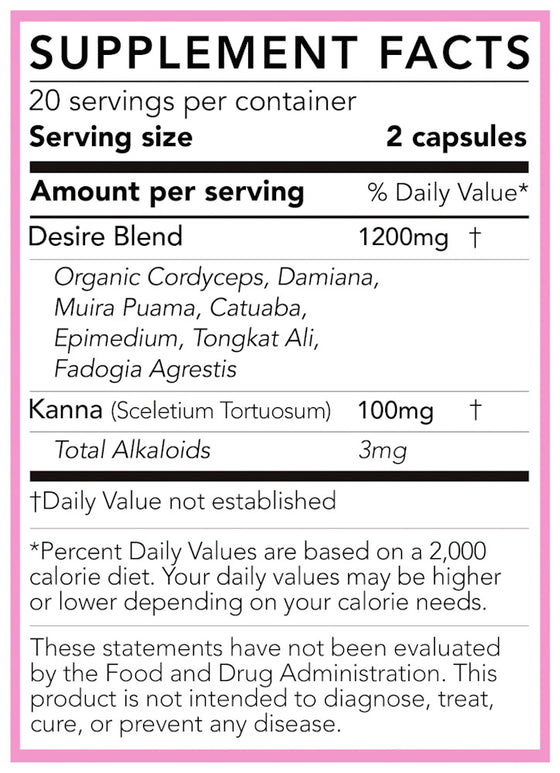 hearthstone collective desire supplement facts contains 2000mg of kanna sceletium tortuosum extract and 60mg of mesembrine