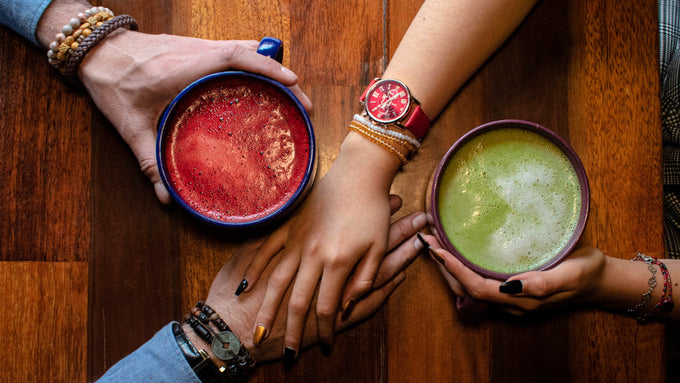  woman enjoying a smoothie and matcha with hearthstone collective integrate formula to help them recovery from a night of ceremony, journey, plant medicine session